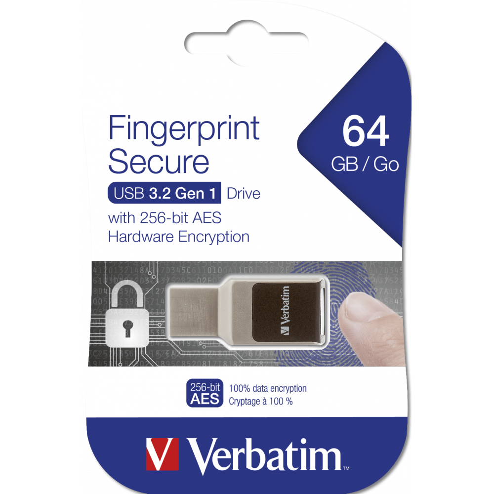 Verbatim Fingerprint Secure USB Flash Drive USB 3.2 Gen 1 64...